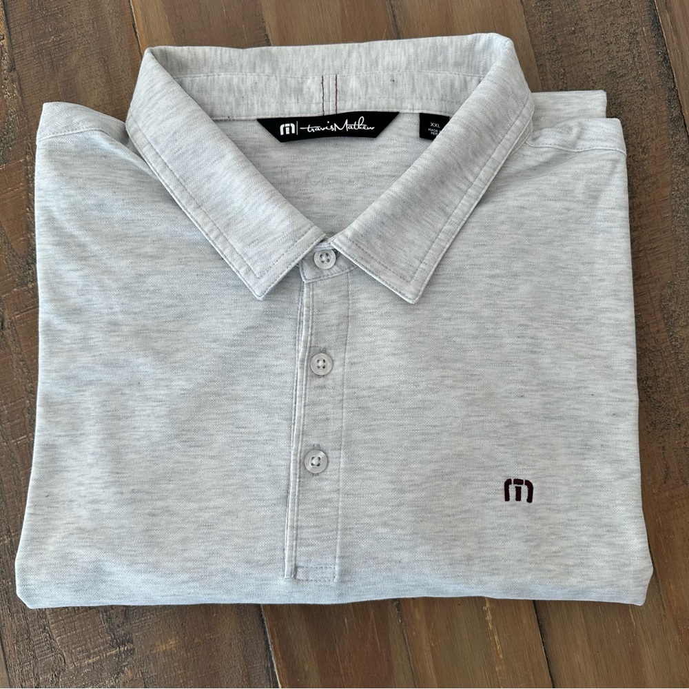 Travis Matthew Polo Shirt Mens 2XL White Gray Golf Short Sleeve Cotton